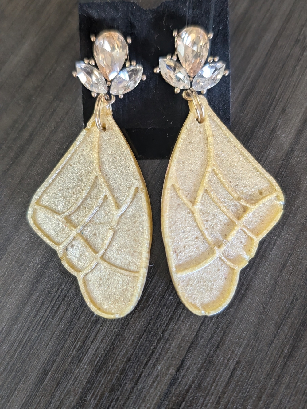 Gold Butterfly Drop Earrings with Crystal Accents